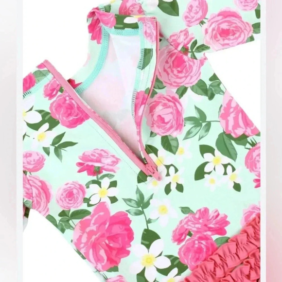 EUC Ruffle Butts Rosy Sweetheart One Piece Rash Guard Floral 6-12 months - Picture 4 of 10